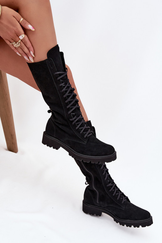 Scarpe scamosciate Con un pizzo Metà polpaccio Zazoo 3103 colore nero