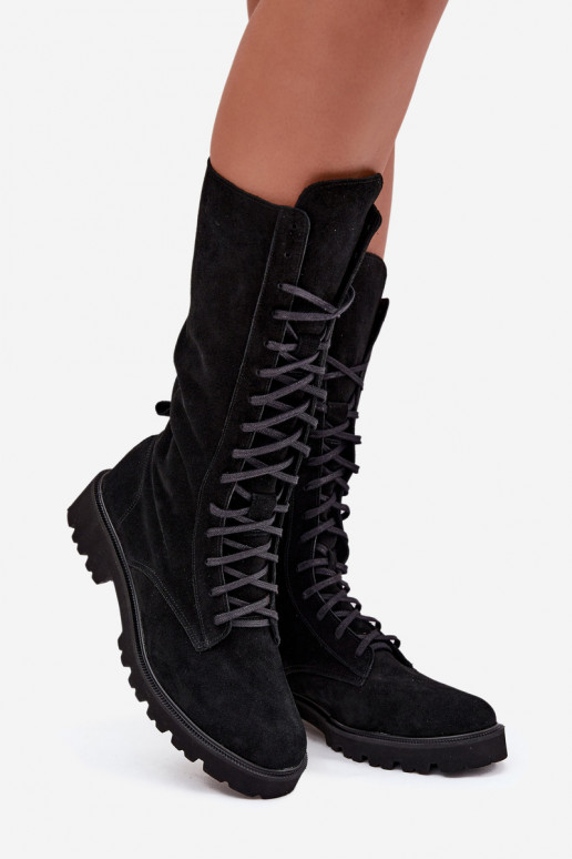 Scarpe scamosciate Con un pizzo Metà polpaccio Zazoo 3103 colore nero