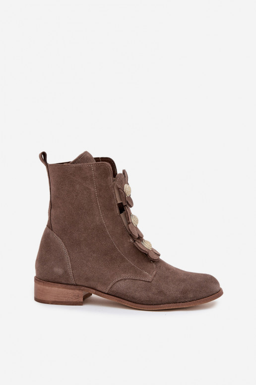 Scarpe scamosciate Femminile Con decorazionii con motivi florealikami Zazoo 3085 beige