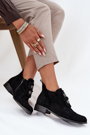 dalla pelle scamosciata scarpe Femminile Con decorazionii con motivi florealikami Zazoo 3080 colore nero