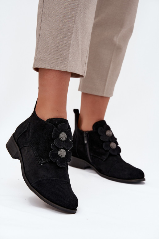 dalla pelle scamosciata scarpe Femminile Con decorazionii con motivi florealikami Zazoo 3080 colore nero