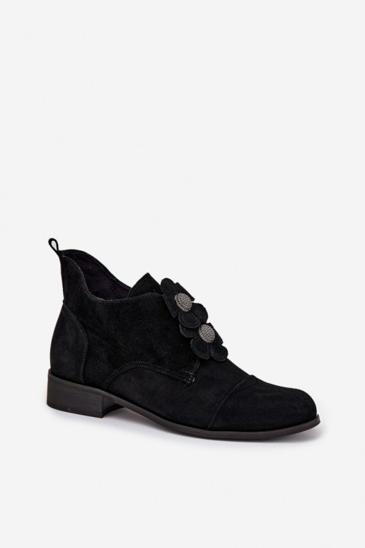 dalla pelle scamosciata scarpe Femminile Con decorazionii con motivi florealikami Zazoo 3080 colore nero