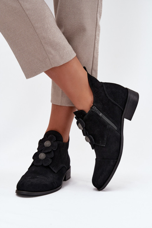 dalla pelle scamosciata scarpe Femminile Con decorazionii con motivi florealikami Zazoo 3080 colore nero