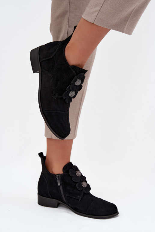 dalla pelle scamosciata scarpe Femminile Con decorazionii con motivi florealikami Zazoo 3080 colore nero