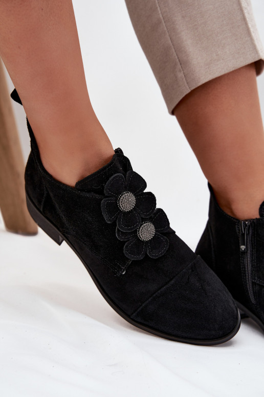 dalla pelle scamosciata scarpe Femminile Con decorazionii con motivi florealikami Zazoo 3080 colore nero