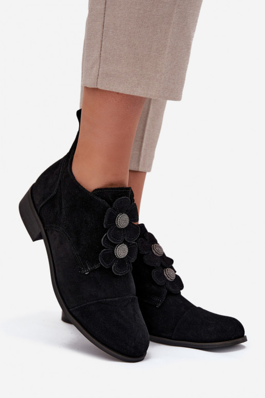 dalla pelle scamosciata scarpe Femminile Con decorazionii con motivi florealikami Zazoo 3080 colore nero