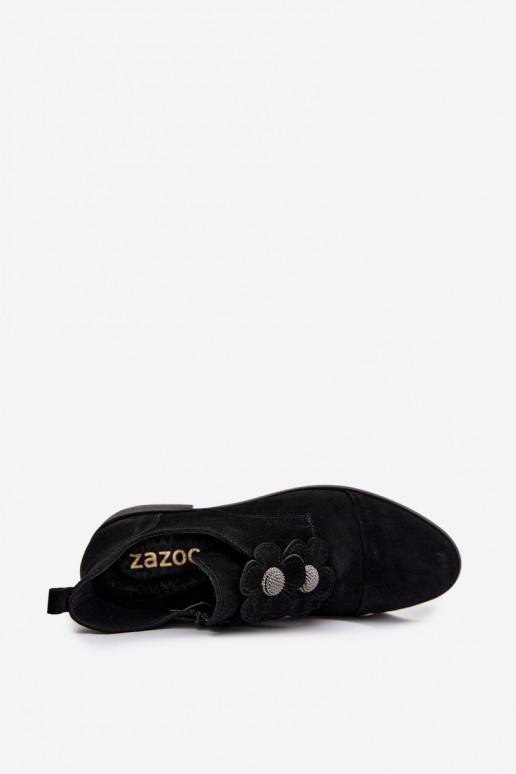 dalla pelle scamosciata scarpe Femminile Con decorazionii con motivi florealikami Zazoo 3080 colore nero