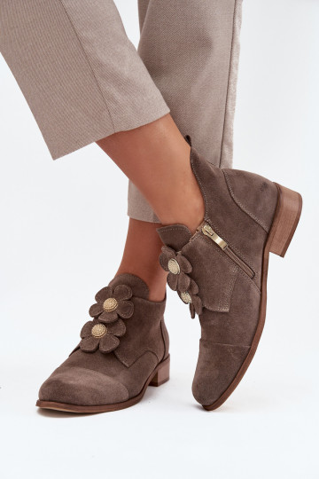 Stivali in camoscio donna con dettagli floreali Zazoo 3080 beige 2