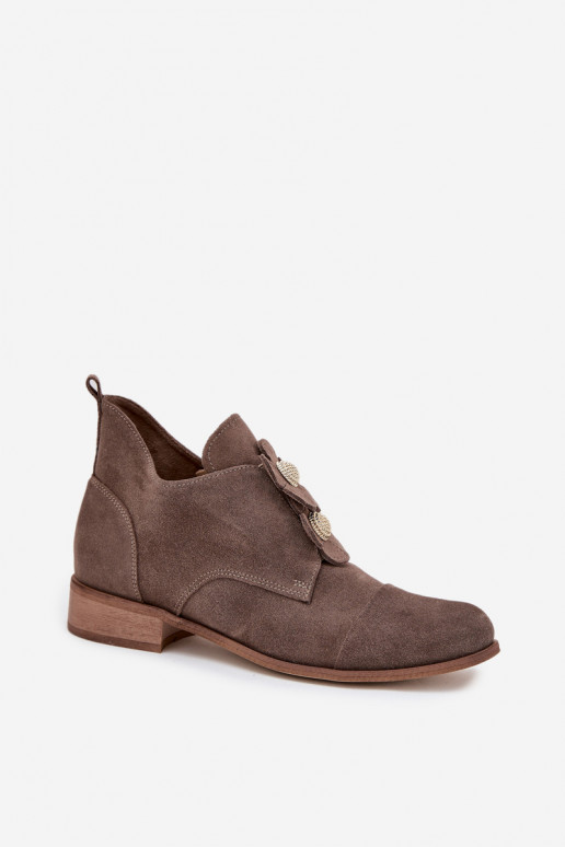 dalla pelle scamosciata scarpe Femminile Con decorazionii con motivi florealikami Zazoo 3080 beige