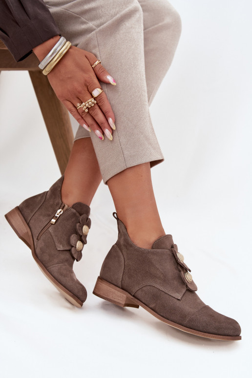 dalla pelle scamosciata scarpe Femminile Con decorazionii con motivi florealikami Zazoo 3080 beige