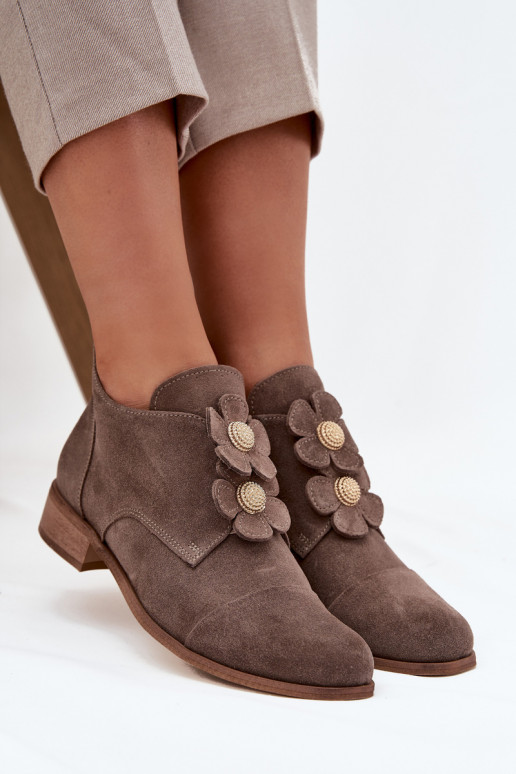 dalla pelle scamosciata scarpe Femminile Con decorazionii con motivi florealikami Zazoo 3080 beige