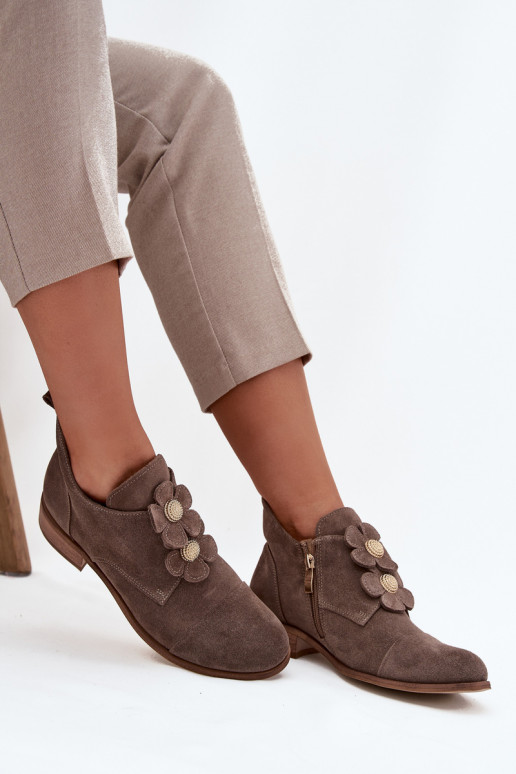 dalla pelle scamosciata scarpe Femminile Con decorazionii con motivi florealikami Zazoo 3080 beige