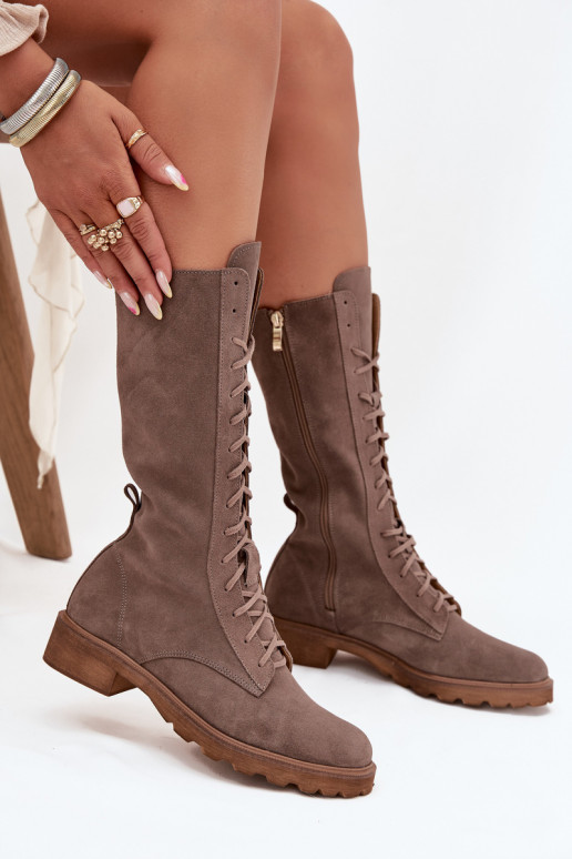 Scarpe scamosciate Con un pizzo Metà polpaccio Zazoo 3103 beige