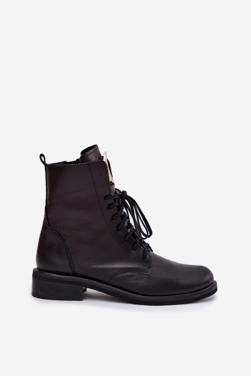 Pelle Stivali da donna con tacchi larghi Ze colore doratom Detalem Zazoo 3084 colore nero