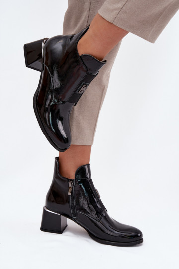 Pelle con effetto vernice Stivali Klocke Con decorazioni Detalem riscaldamento Zazoo 60560 colore nero