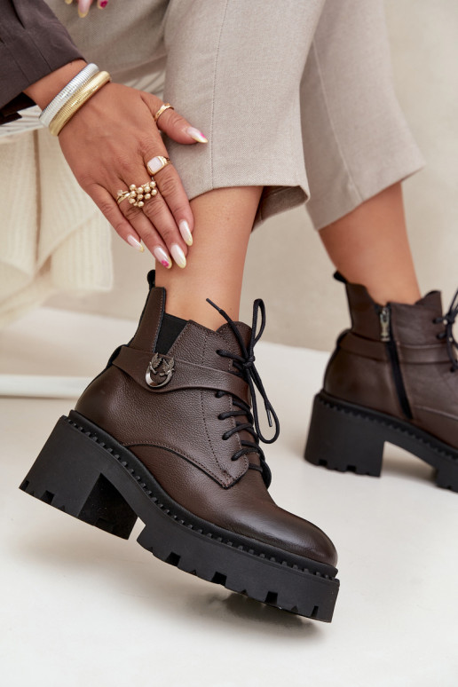 Pelle Stivali da donna Klocke con tacchi decorati riscaldamento Zazoo 60557 CzekoladoAe