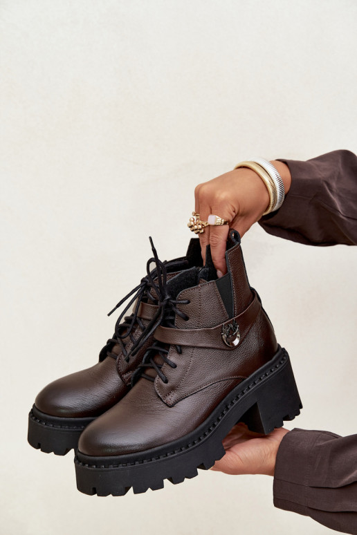 Pelle Stivali da donna Klocke con tacchi decorati riscaldamento Zazoo 60557 CzekoladoAe