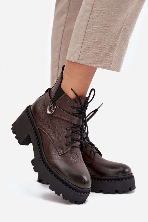 Pelle Stivali da donna Klocke con tacchi decorati riscaldamento Zazoo 60557 CzekoladoAe