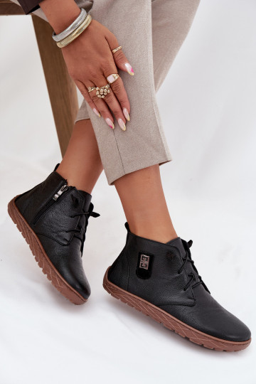 Pelle scarpe Barefoot Femminile Con decorazioni Detalem Zazoo 30072 colore nero