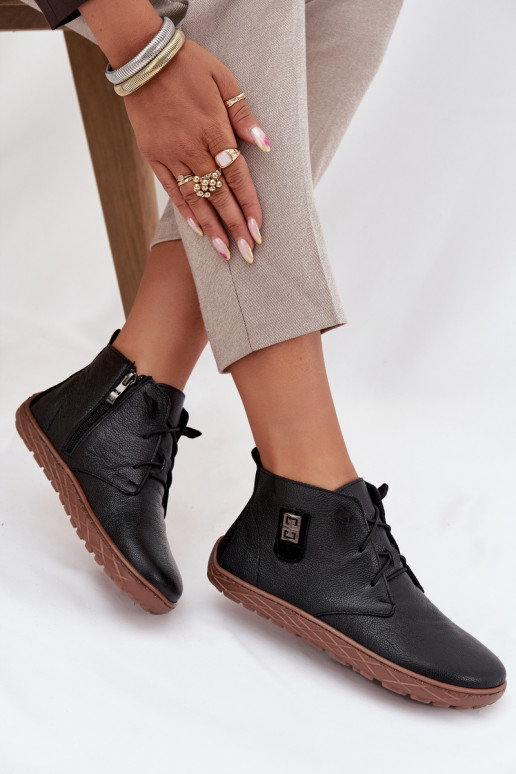 Pelle scarpe Barefoot Femminile Con decorazioni Detalem Zazoo 30072 colore nero