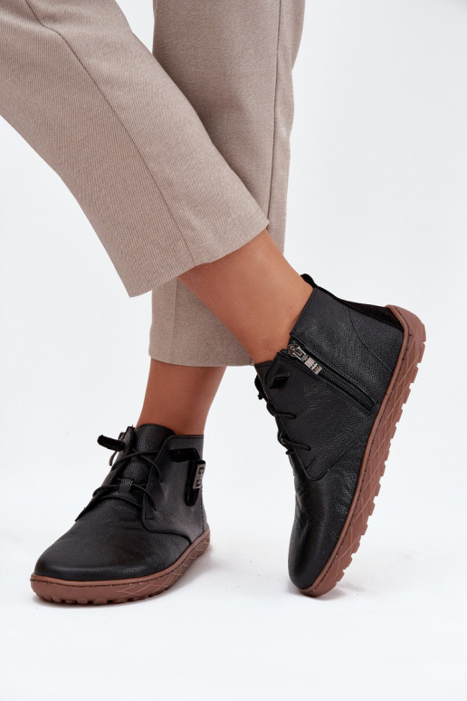 Pelle scarpe Barefoot Femminile Con decorazioni Detalem Zazoo 30072 colore nero