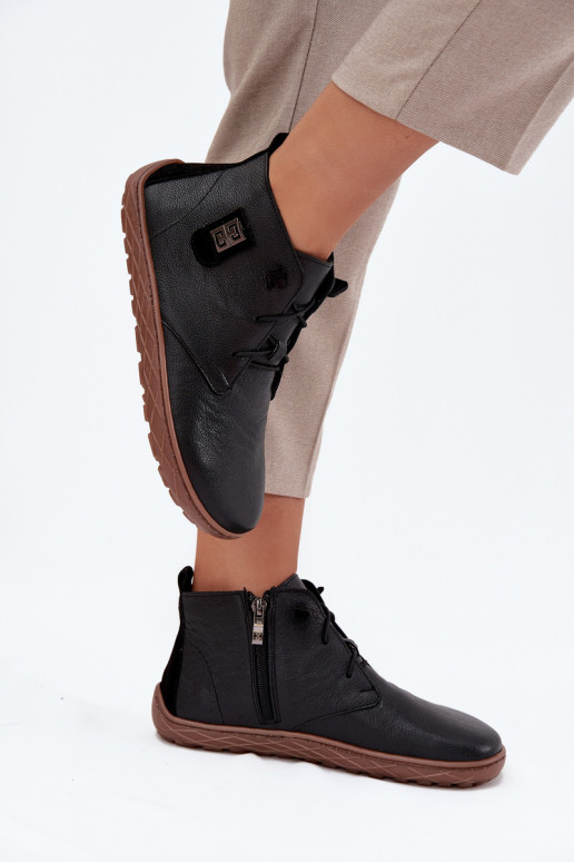 Pelle scarpe Barefoot Femminile Con decorazioni Detalem Zazoo 30072 colore nero