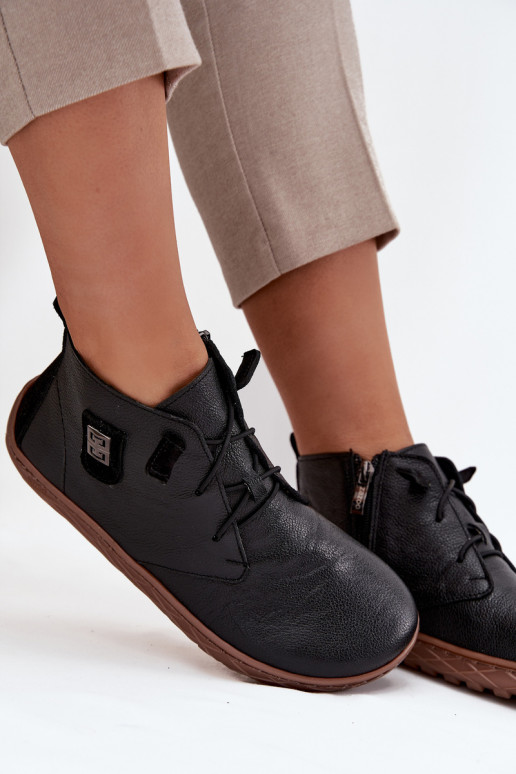 Pelle scarpe Barefoot Femminile Con decorazioni Detalem Zazoo 30072 colore nero