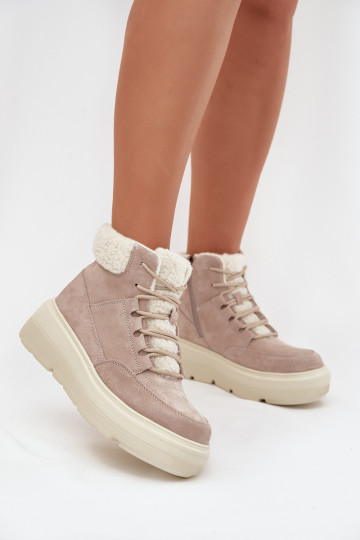 Stivali in camoscio donna da neve con isolamento e piattaforma Vinceza 95354 beige 2