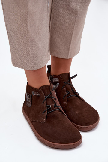 dalla pelle scamosciata scarpe Barefoot Femminile Con decorazioni Detalem Zazoo 30072 CzekoladoAe