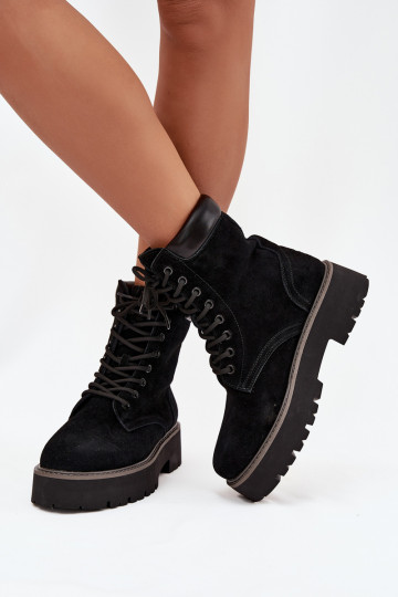 Stivali alti in camoscio per donna con lacci, Big Star SS274791, colore nero
