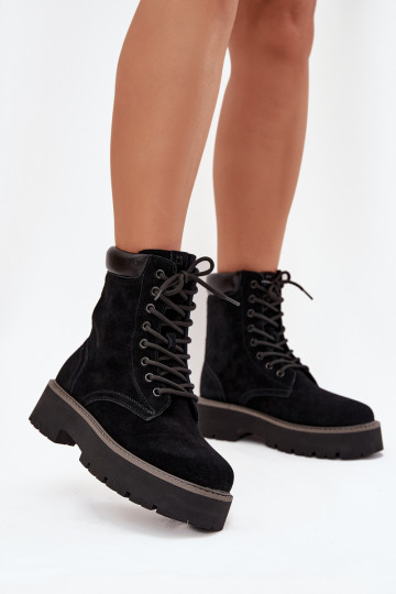Stivali alti in camoscio per donna con lacci, Big Star SS274791, colore nero 2