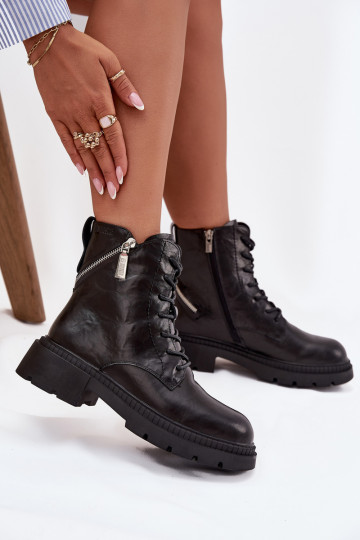 Stivali da lavoro in pelle foderati per donna, Big Star SS274452, colore nero