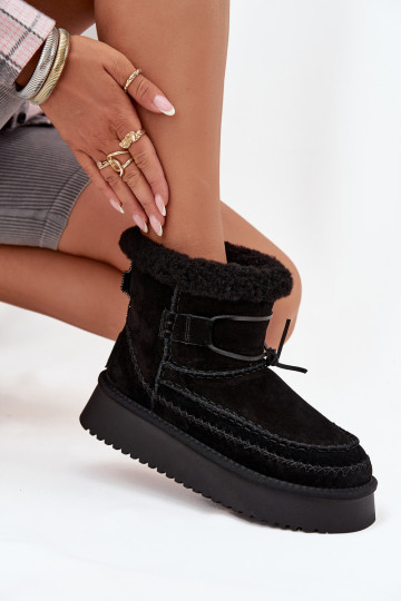 Stivali da neve in camoscio per donna con cuciture decorative, Big Star SS274372, colore nero