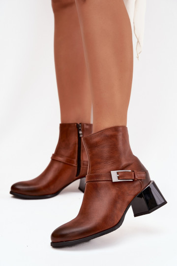 Stivaletti in pelle per donna con tacchi e fibbie, Zazoo 60562, colore marrone 2