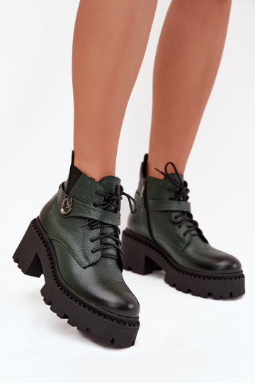 Pelle Stivali da donna Klocke con tacchi decorati riscaldamento Zazoo 60557 colore kaki