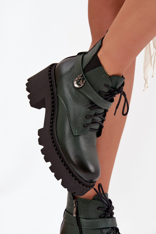 Pelle Stivali da donna Klocke con tacchi decorati riscaldamento Zazoo 60557 colore kaki Pelle Stivali da donna Klocke con tacchi decorati riscaldamento Zazoo 60557 colore kaki