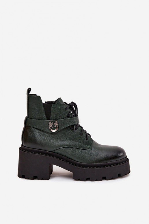 Pelle Stivali da donna Klocke con tacchi decorati riscaldamento Zazoo 60557 colore kaki Pelle Stivali da donna Klocke con tacchi decorati riscaldamento Zazoo 60557 colore kaki