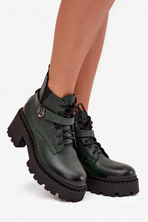 Pelle Stivali da donna Klocke con tacchi decorati riscaldamento Zazoo 60557 colore kaki Pelle Stivali da donna Klocke con tacchi decorati riscaldamento Zazoo 60557 colore kaki