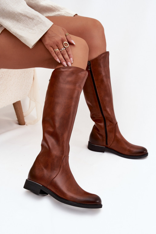 Pelle stivali da donna con tacchi larghi riscaldamento Zazoo 70150 colore marrone Pelle stivali da donna con tacchi larghi riscaldamento Zazoo 70150 colore marrone