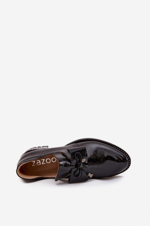 con effetto vernice scarpe Femminile Con tacco basso con nastri Zazoo 1399 colore nero