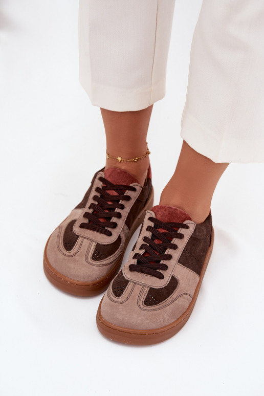 Pelle dalla pelle scamosciata Scarpe modello sneakers Barefoot Femminile Zazoo N1277 colore marrone