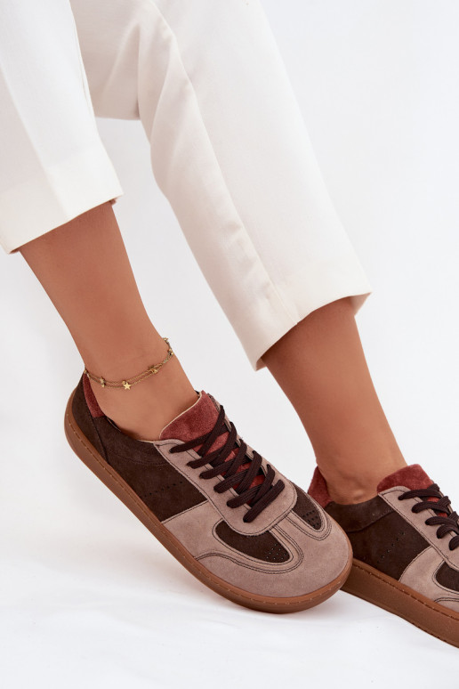 Pelle dalla pelle scamosciata Scarpe modello sneakers Barefoot Femminile Zazoo N1277 colore marrone