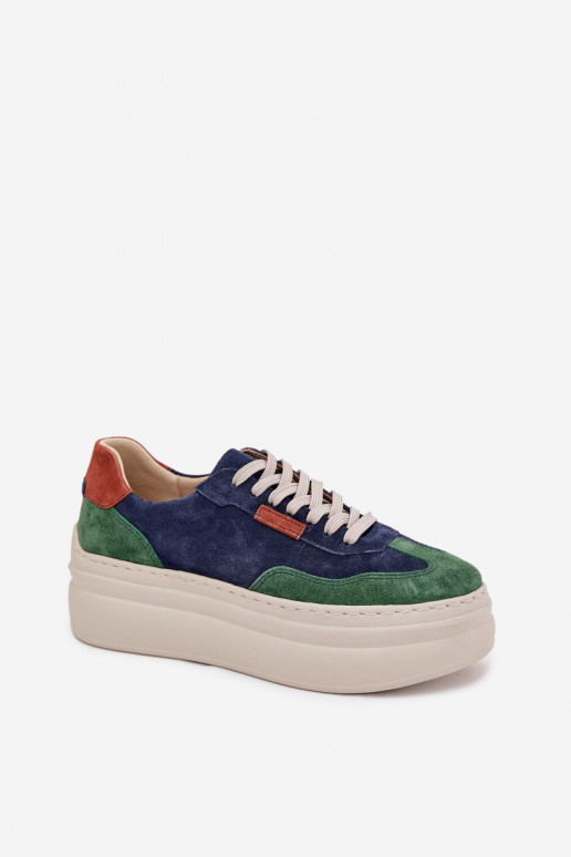 dalla pelle scamosciata Scarpe modello sneakers Femminile con una piattaforma Zazoo N1269S3 verde-blu scuro