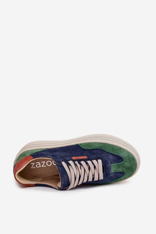 dalla pelle scamosciata Scarpe modello sneakers Femminile con una piattaforma Zazoo N1269S3 verde-blu scuro