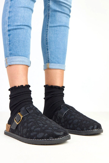 Ciabatte da donna nere su piattaforma in sughero decorate con motivo leopardato Diane
