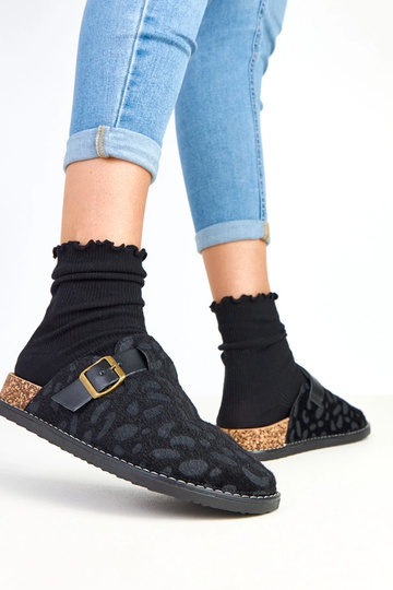 Ciabatte da donna nere su piattaforma in sughero decorate con motivo leopardato Diane 2