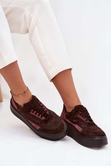 Scarpe sportive da donna in suede naturale con piattaforma Zazoo N1265S3 color cioccolato