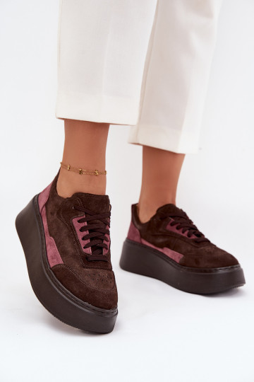 Scarpe sportive da donna in suede naturale con piattaforma Zazoo N1265S3 color cioccolato 2