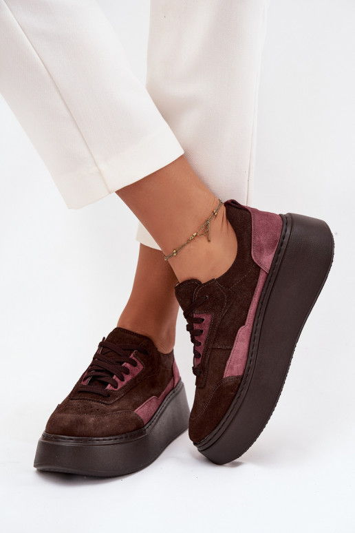 Scarpe modello sneakers FemminileAbilitatoturalnego dalla pelle scamosciatau con una piattaforma Zazoo N1265S3 CzekoladoAe Scarpe modello sneakers FemminileAbilitatoturalnego dalla pelle scamosciatau con una piattaforma Zazoo N1265S3 CzekoladoAe