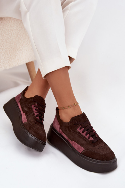 Scarpe modello sneakers FemminileAbilitatoturalnego dalla pelle scamosciatau con una piattaforma Zazoo N1265S3 CzekoladoAe Scarpe modello sneakers FemminileAbilitatoturalnego dalla pelle scamosciatau con una piattaforma Zazoo N1265S3 CzekoladoAe